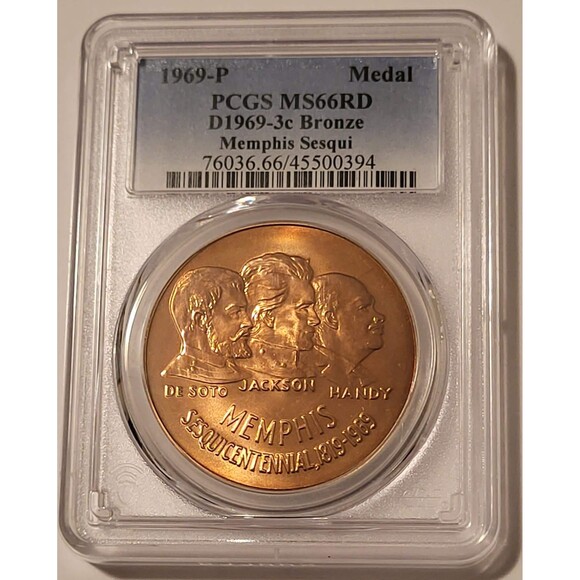 1969 P Memphis Sesquicentennial Bronze Medal U.S. Mint D1969-3c MS66 RED PCGS - Picture 1 of 2